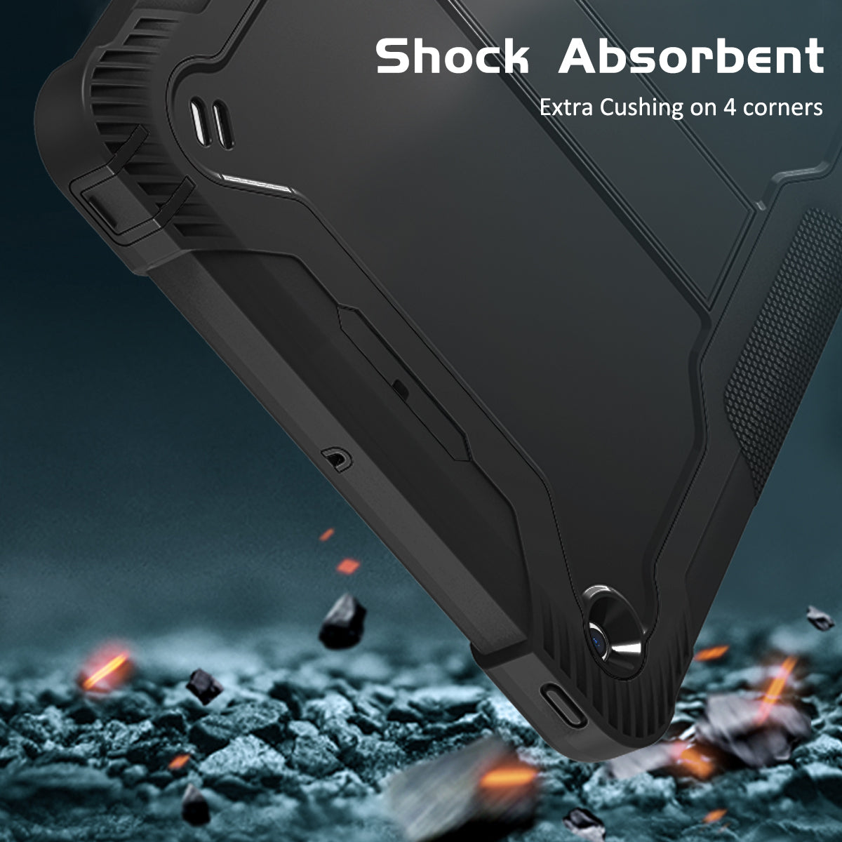 For iPad 9.7-inch (2017) / (2018) Tablet Case 3-in-1 Heavy Duty Silicone + PC Kickstand Cover