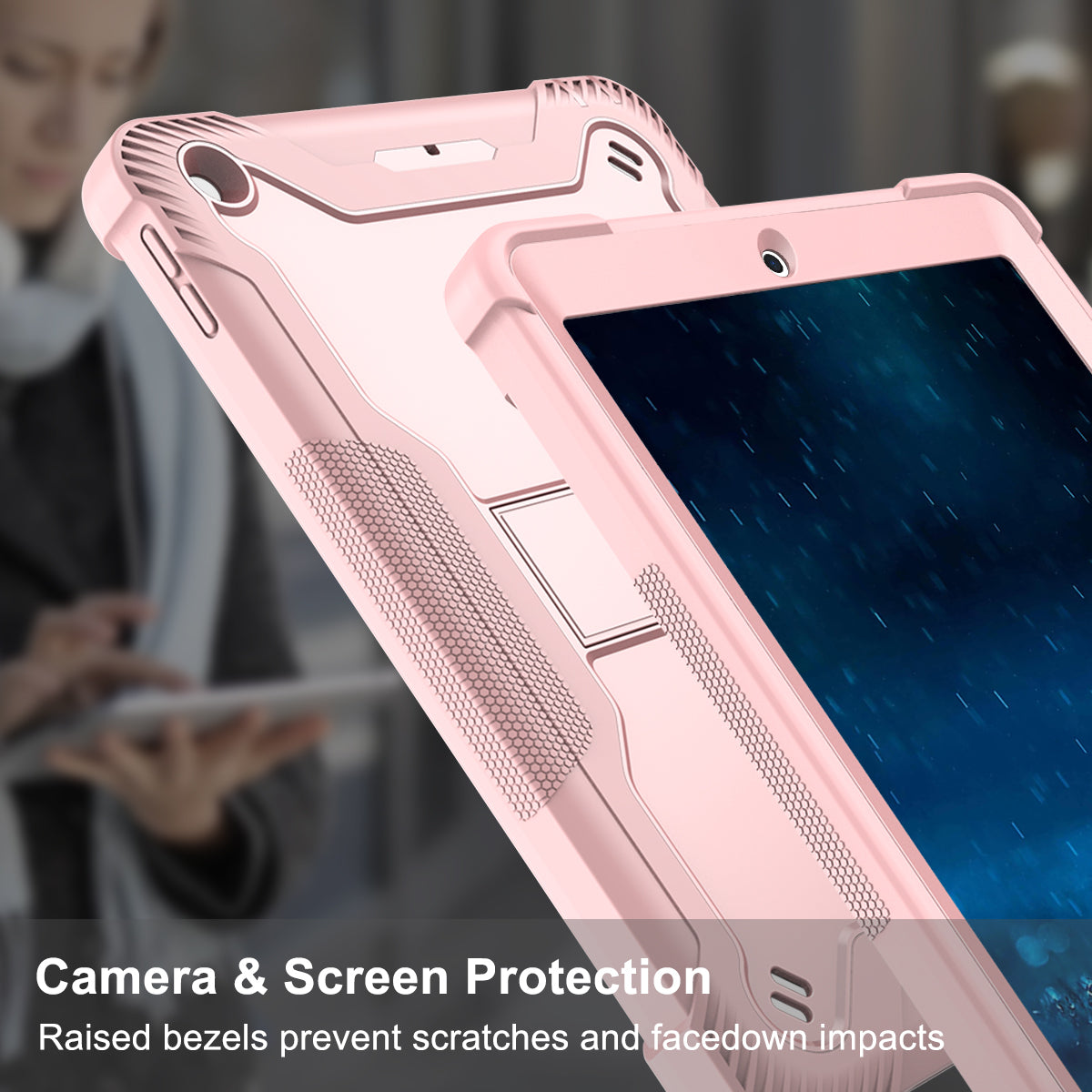 For iPad 9.7-inch (2017) / (2018) Tablet Case 3-in-1 Heavy Duty Silicone + PC Kickstand Cover