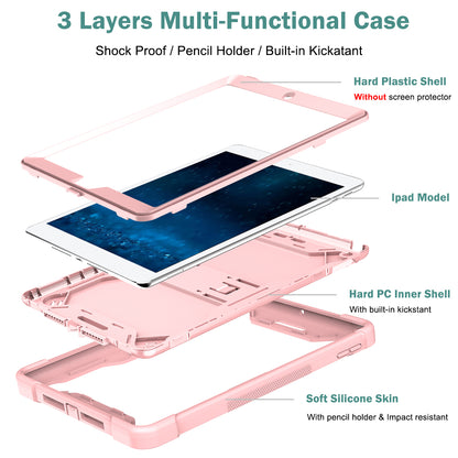 For iPad 9.7-inch (2017) / (2018) Tablet Case 3-in-1 Heavy Duty Silicone + PC Kickstand Cover