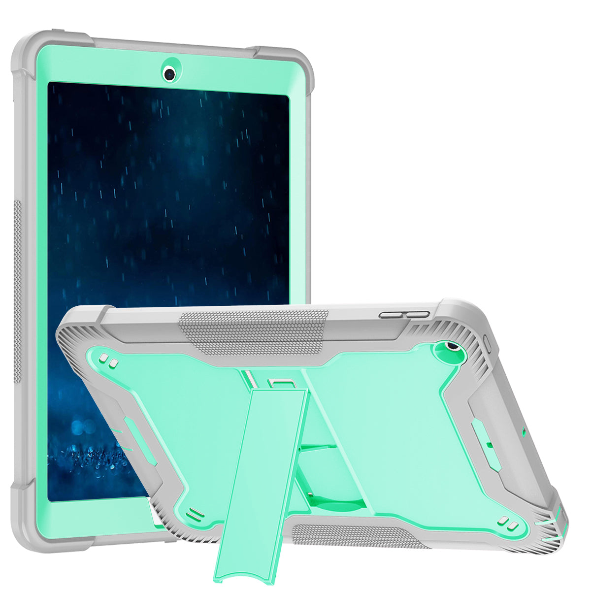 For iPad 9.7-inch (2017) / (2018) Tablet Case 3-in-1 Heavy Duty Silicone + PC Kickstand Cover