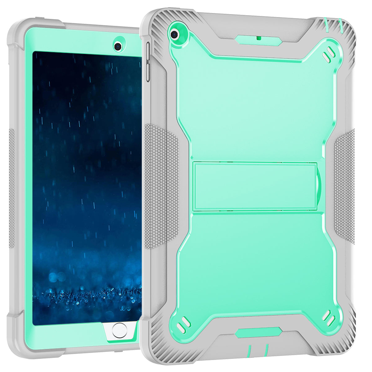 For iPad 9.7-inch (2017) / (2018) Tablet Case 3-in-1 Heavy Duty Silicone + PC Kickstand Cover