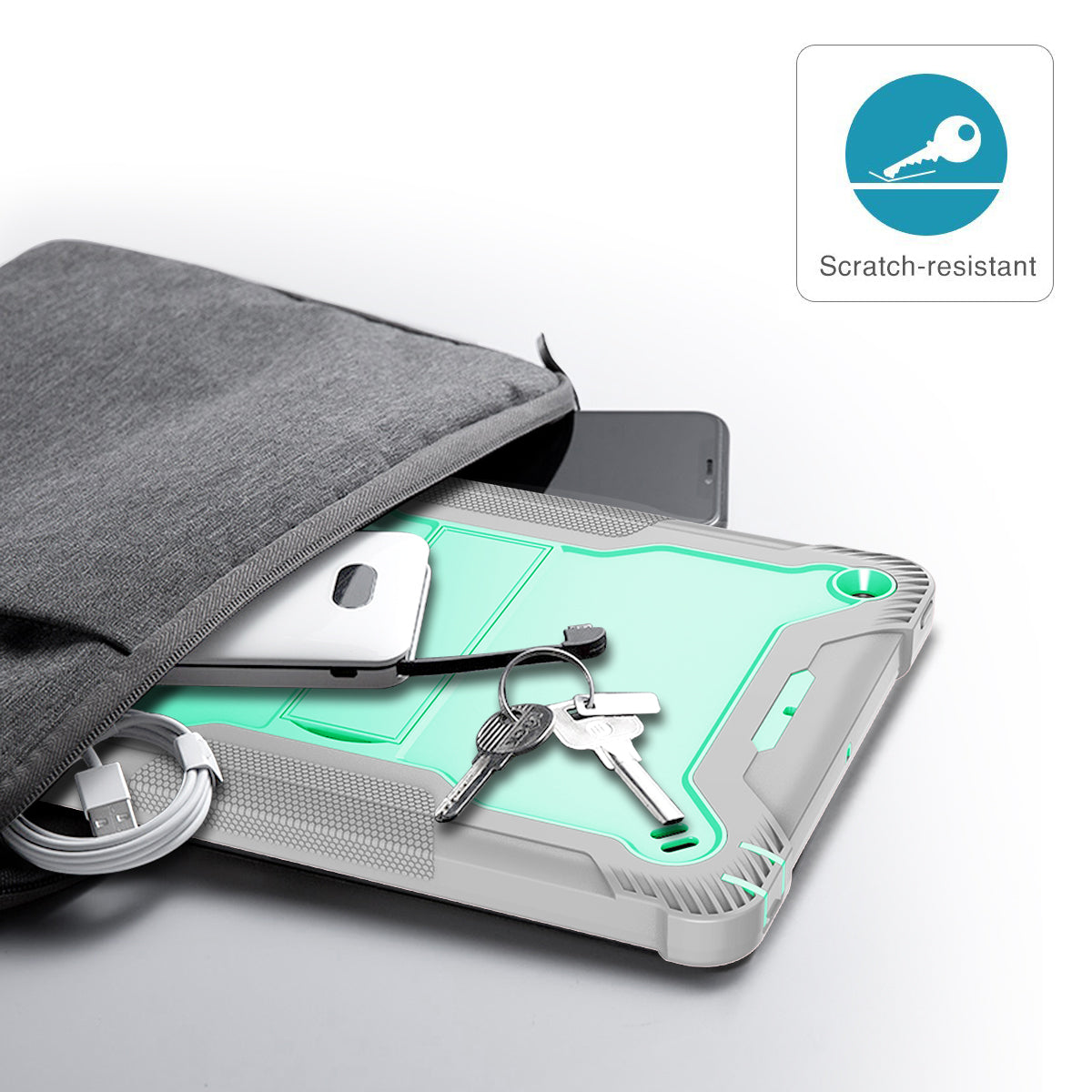For iPad 9.7-inch (2017) / (2018) Tablet Case 3-in-1 Heavy Duty Silicone + PC Kickstand Cover