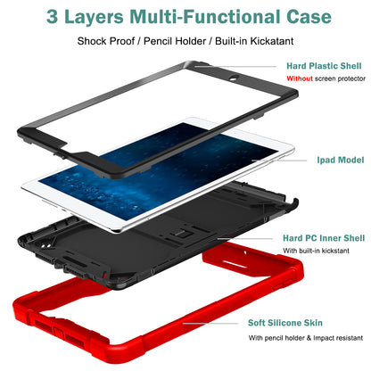 For iPad 9.7-inch (2017) / (2018) Tablet Case 3-in-1 Heavy Duty Silicone + PC Kickstand Cover