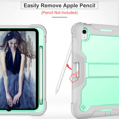 For iPad 10.9 (2022) Tablet Cover Armor Defender Silicone + PC Kickstand Case with Pencil Holder