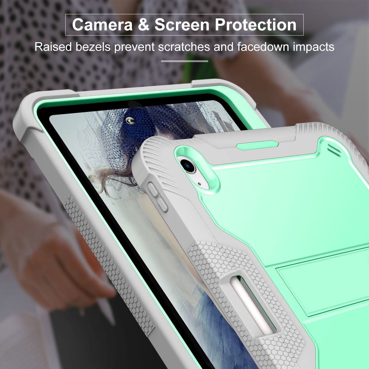 For iPad 10.9 (2022) Tablet Cover Armor Defender Silicone + PC Kickstand Case with Pencil Holder