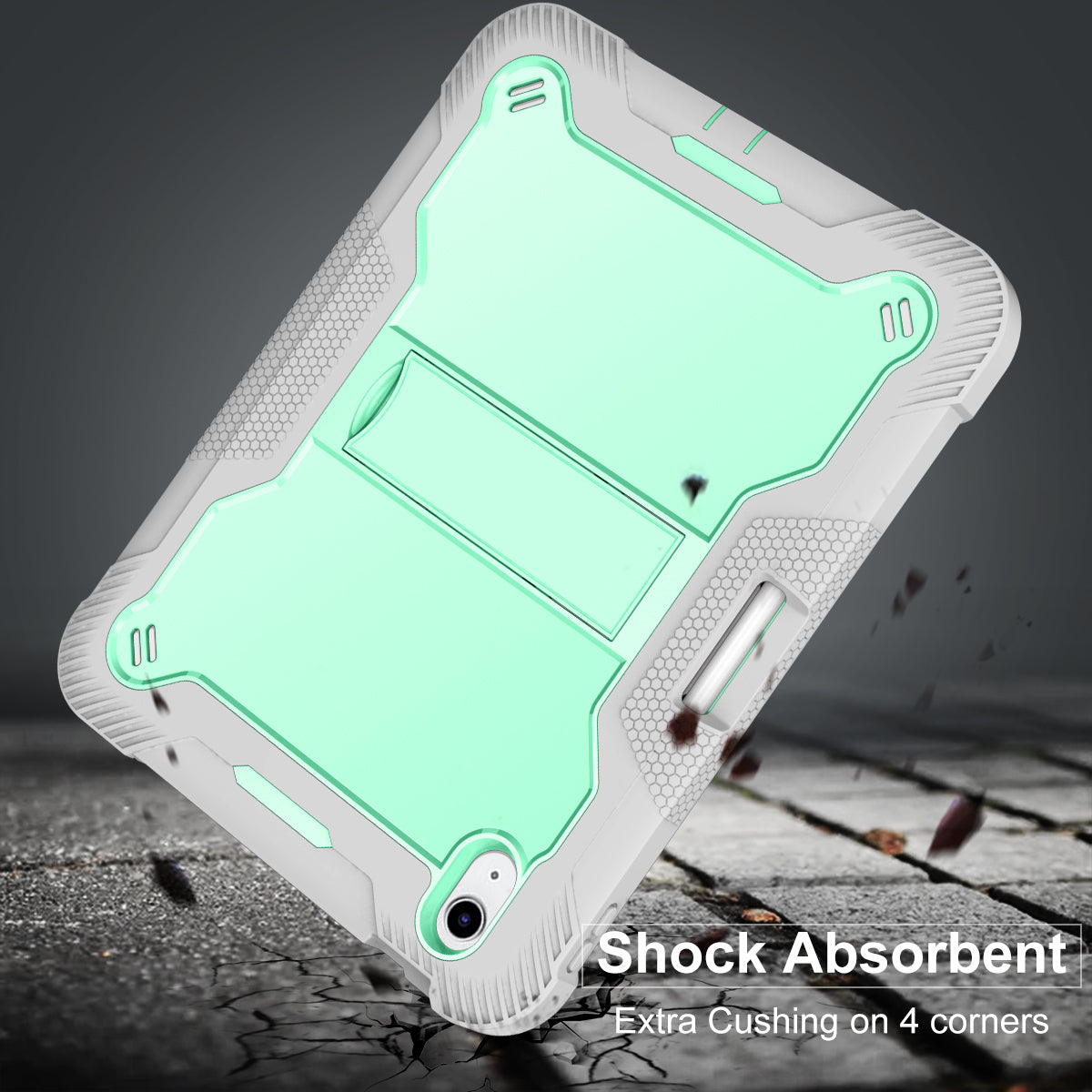 For iPad 10.9 (2022) Tablet Cover Armor Defender Silicone + PC Kickstand Case with Pencil Holder