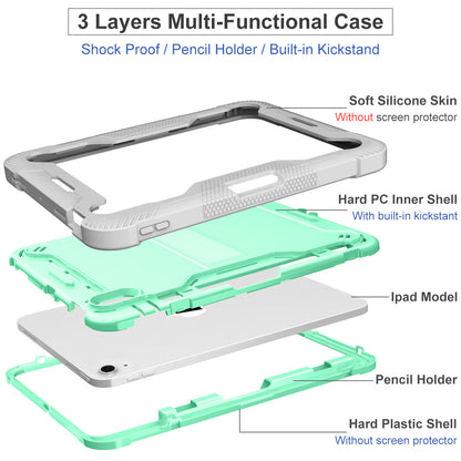 For iPad 10.9 (2022) Tablet Cover Armor Defender Silicone + PC Kickstand Case with Pencil Holder