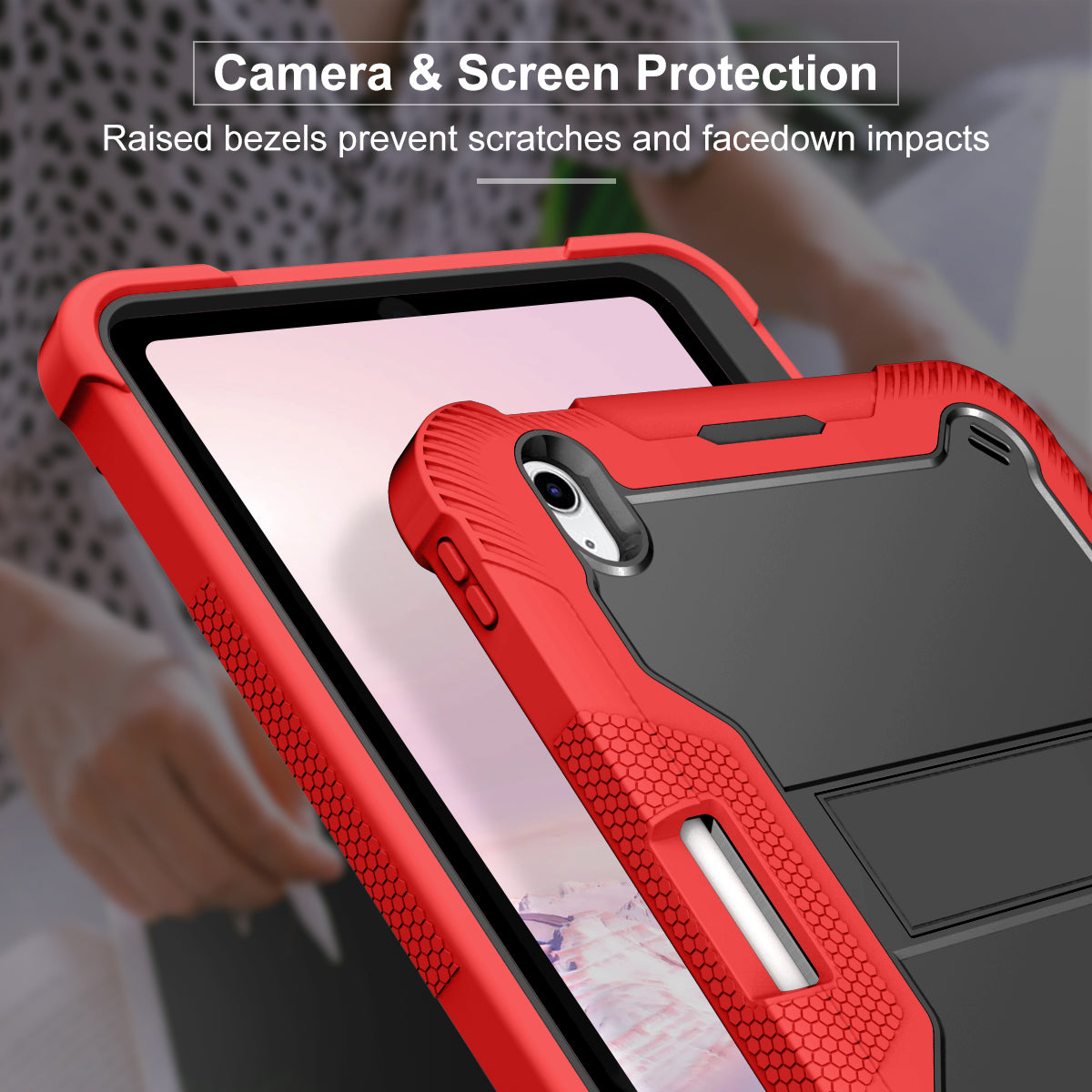For iPad 10.9 (2022) Tablet Cover Armor Defender Silicone + PC Kickstand Case with Pencil Holder