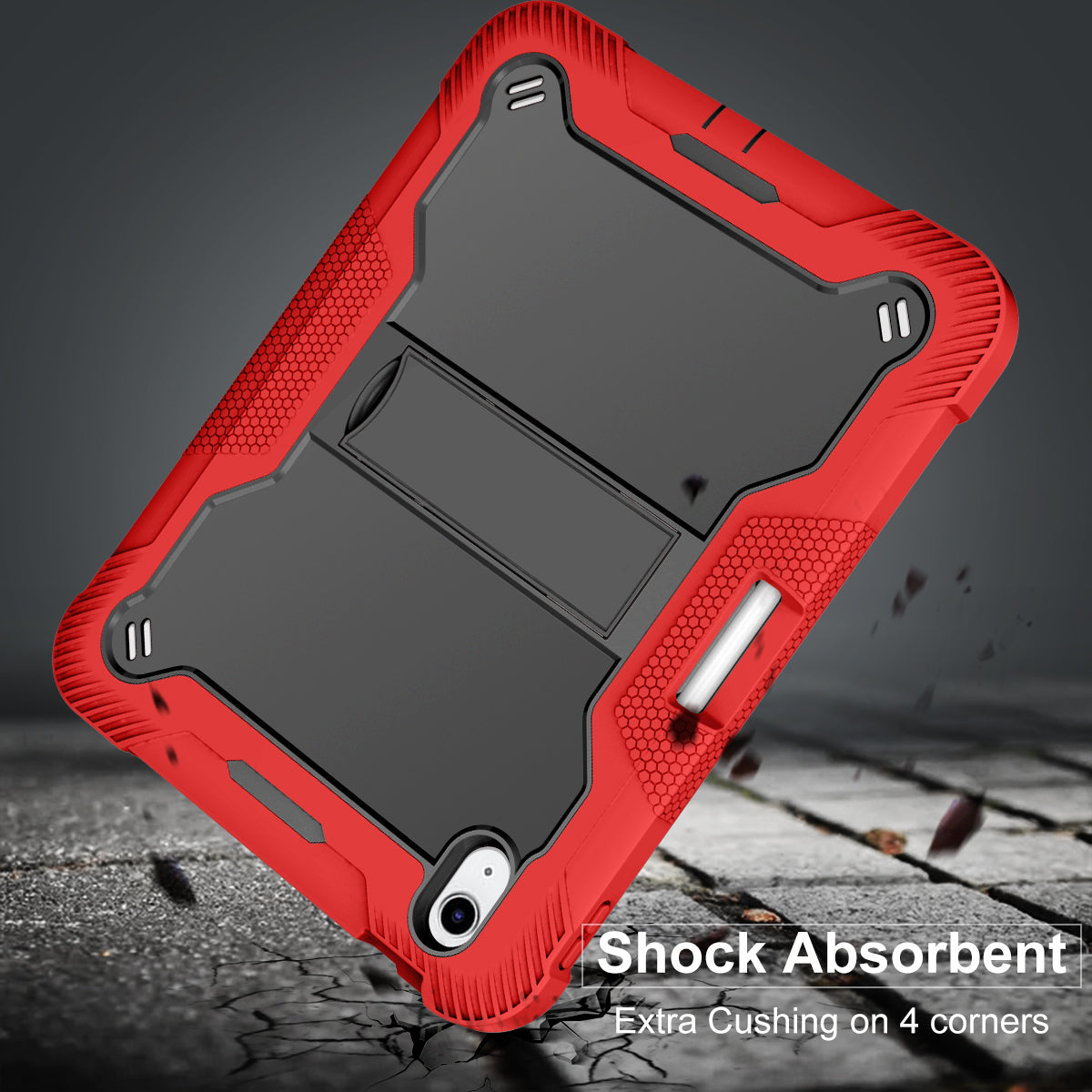 For iPad 10.9 (2022) Tablet Cover Armor Defender Silicone + PC Kickstand Case with Pencil Holder