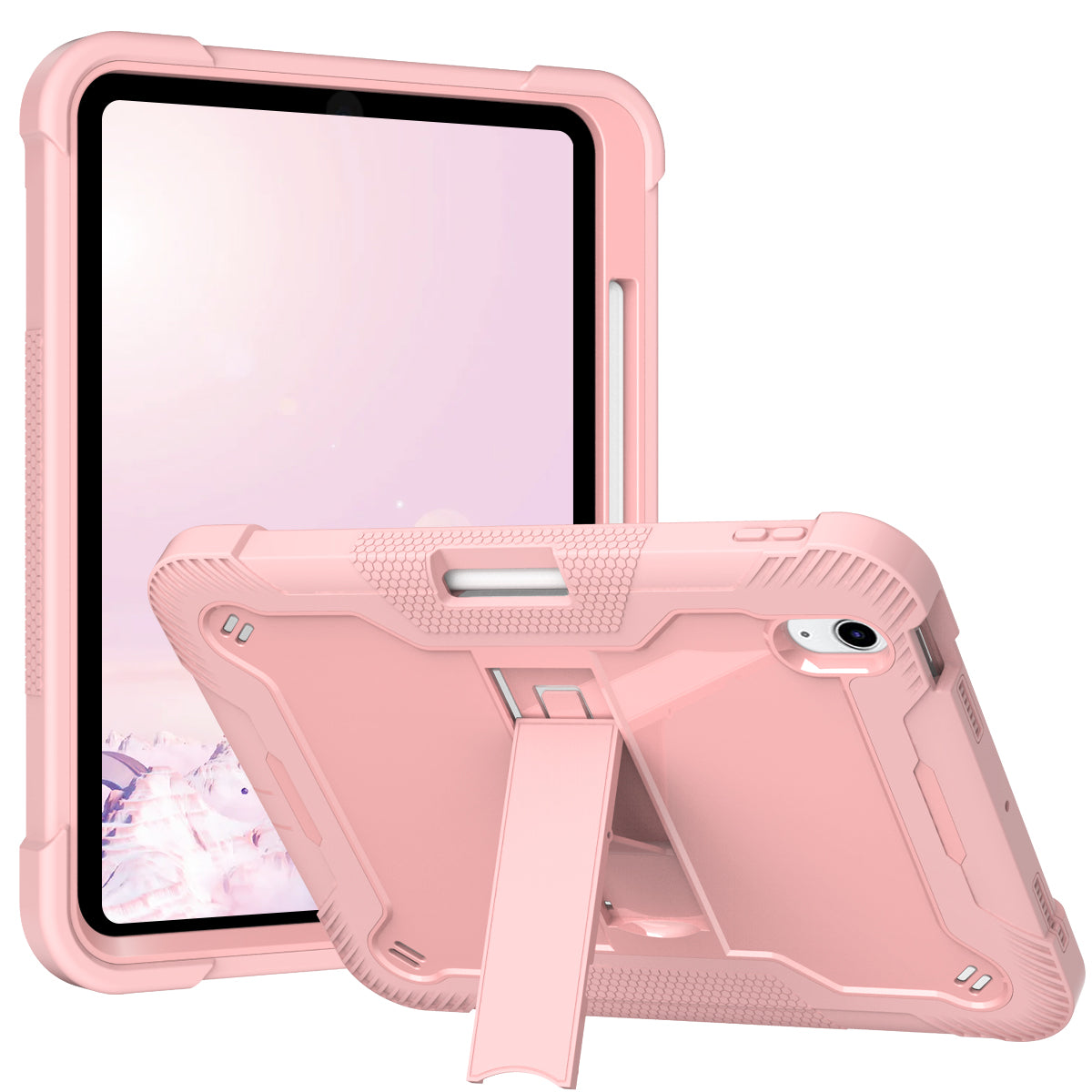 For iPad 10.9 (2022) Tablet Cover Armor Defender Silicone + PC Kickstand Case with Pencil Holder