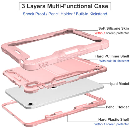 For iPad 10.9 (2022) Tablet Cover Armor Defender Silicone + PC Kickstand Case with Pencil Holder