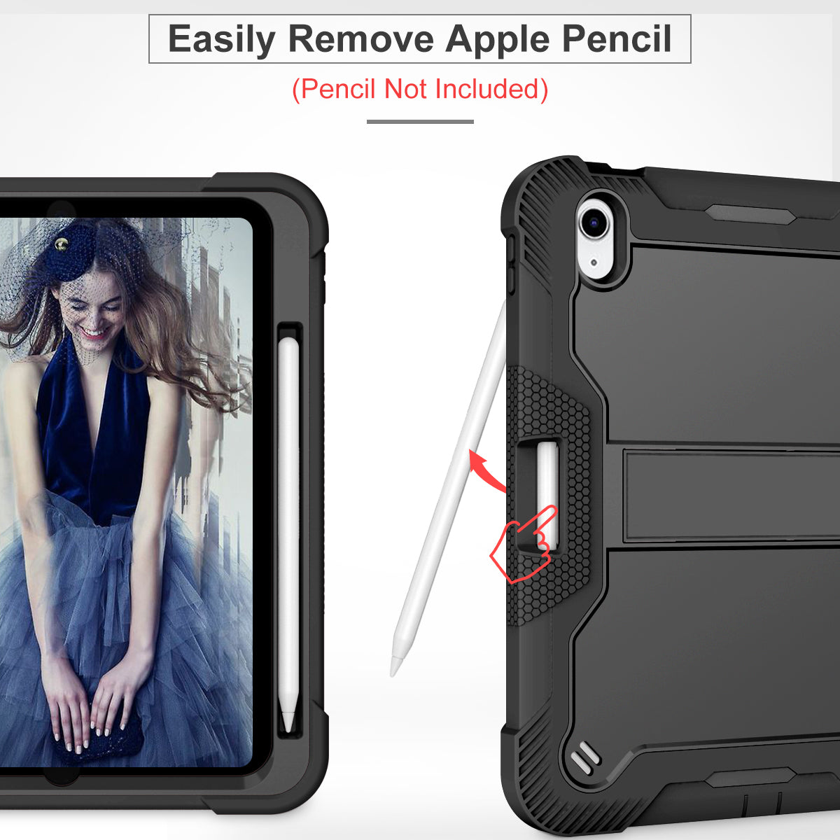 For iPad 10.9 (2022) Tablet Cover Armor Defender Silicone + PC Kickstand Case with Pencil Holder
