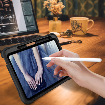For iPad 10.9 (2022) Tablet Cover Armor Defender Silicone + PC Kickstand Case with Pencil Holder