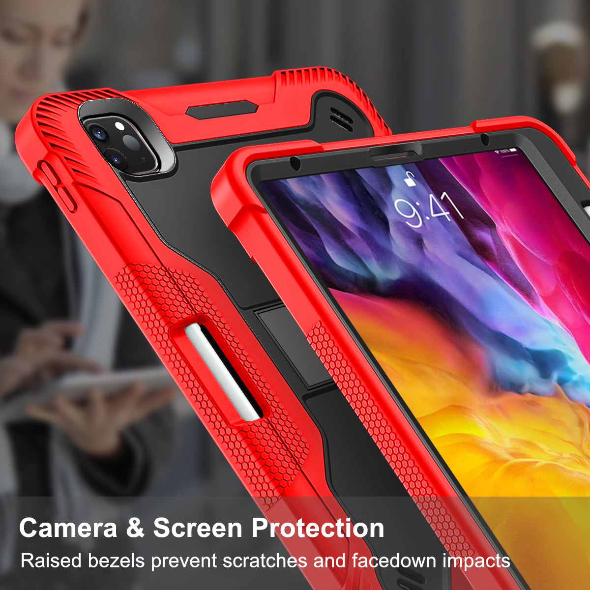 Tablet Case for iPad Pro 11 (2018) / (2020) / (2021) / (2022) / iPad Air (2020) / (2022) , Silicone + PC Kickstand Cover with Pencil Holder