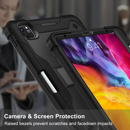Tablet Case for iPad Pro 11 (2018) / (2020) / (2021) / (2022) / iPad Air (2020) / (2022) , Silicone + PC Kickstand Cover with Pencil Holder