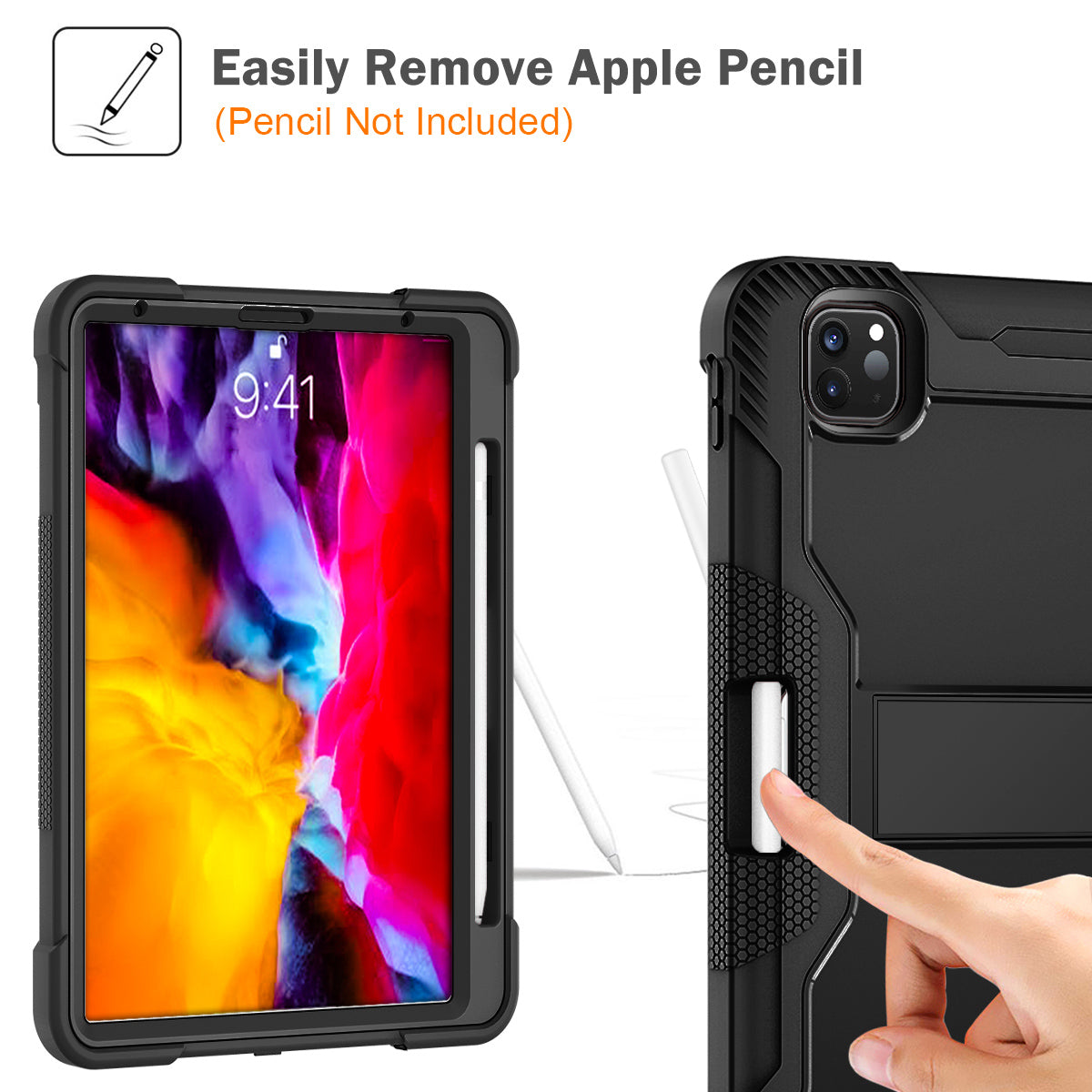 Tablet Case for iPad Pro 11 (2018) / (2020) / (2021) / (2022) / iPad Air (2020) / (2022) , Silicone + PC Kickstand Cover with Pencil Holder
