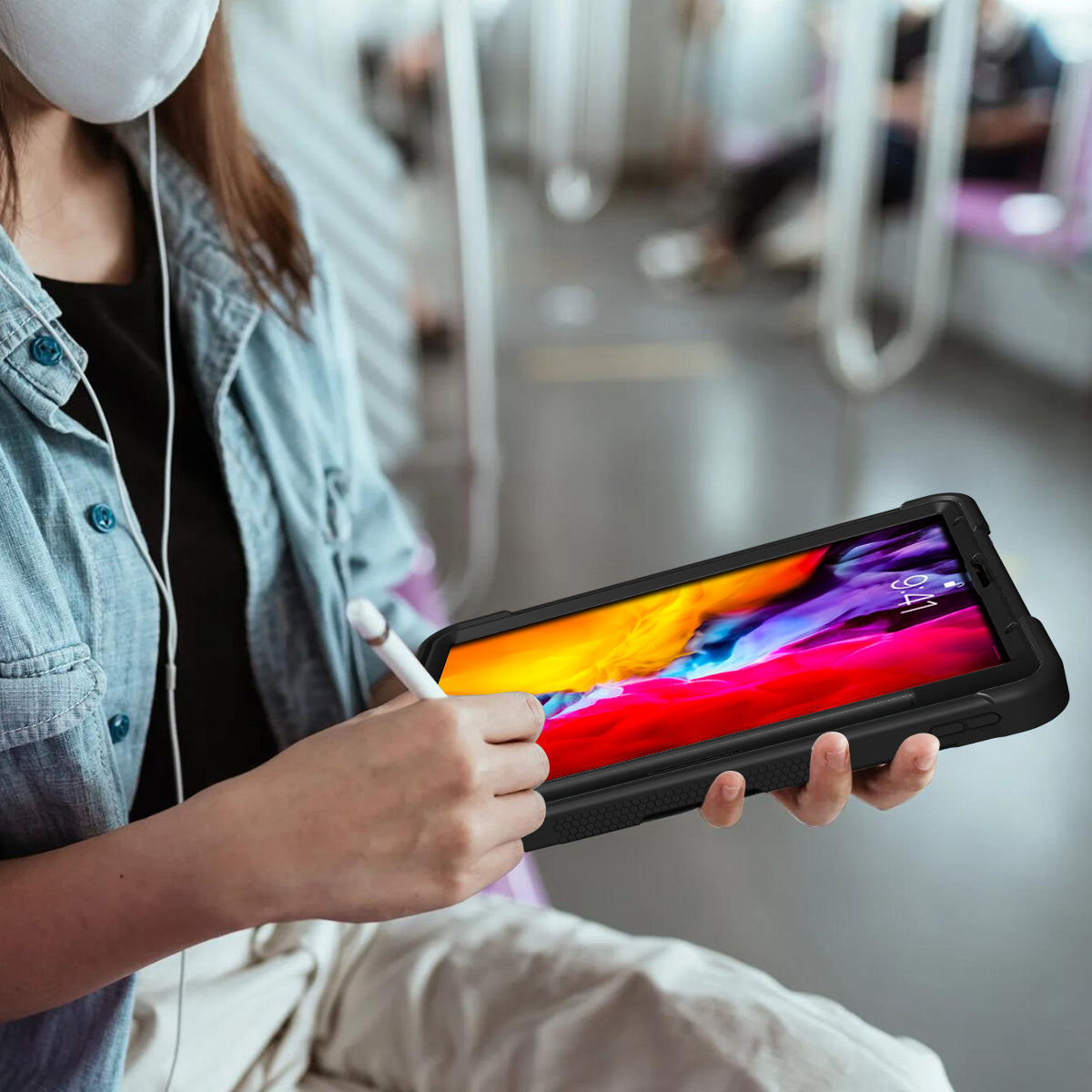 Tablet Case for iPad Pro 11 (2018) / (2020) / (2021) / (2022) / iPad Air (2020) / (2022) , Silicone + PC Kickstand Cover with Pencil Holder