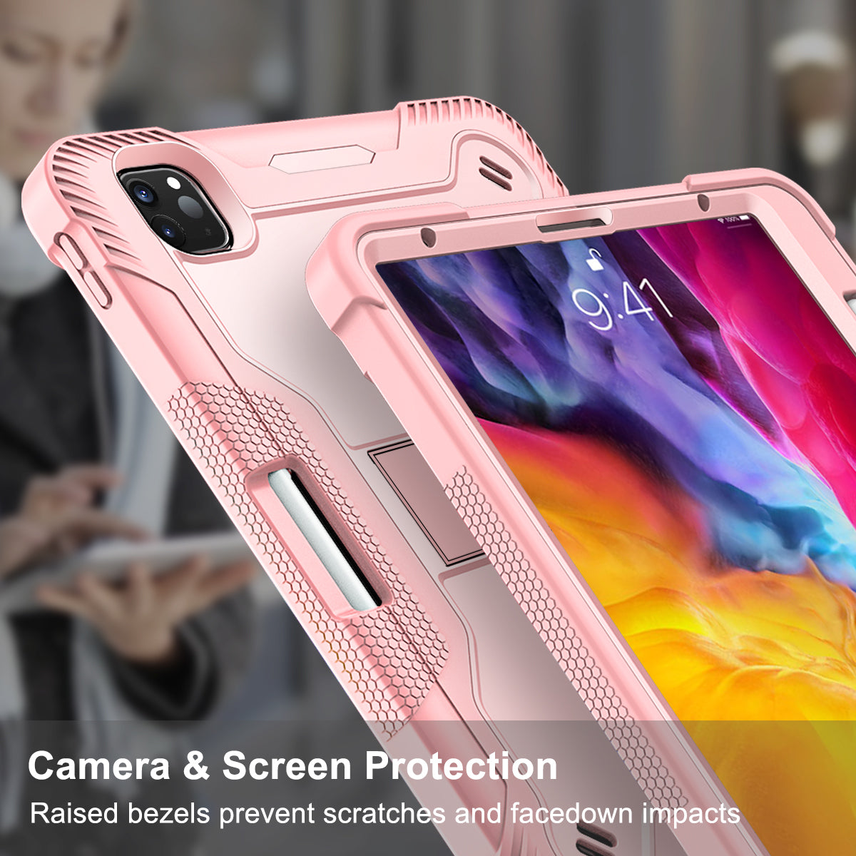 Tablet Case for iPad Pro 11 (2018) / (2020) / (2021) / (2022) / iPad Air (2020) / (2022) , Silicone + PC Kickstand Cover with Pencil Holder