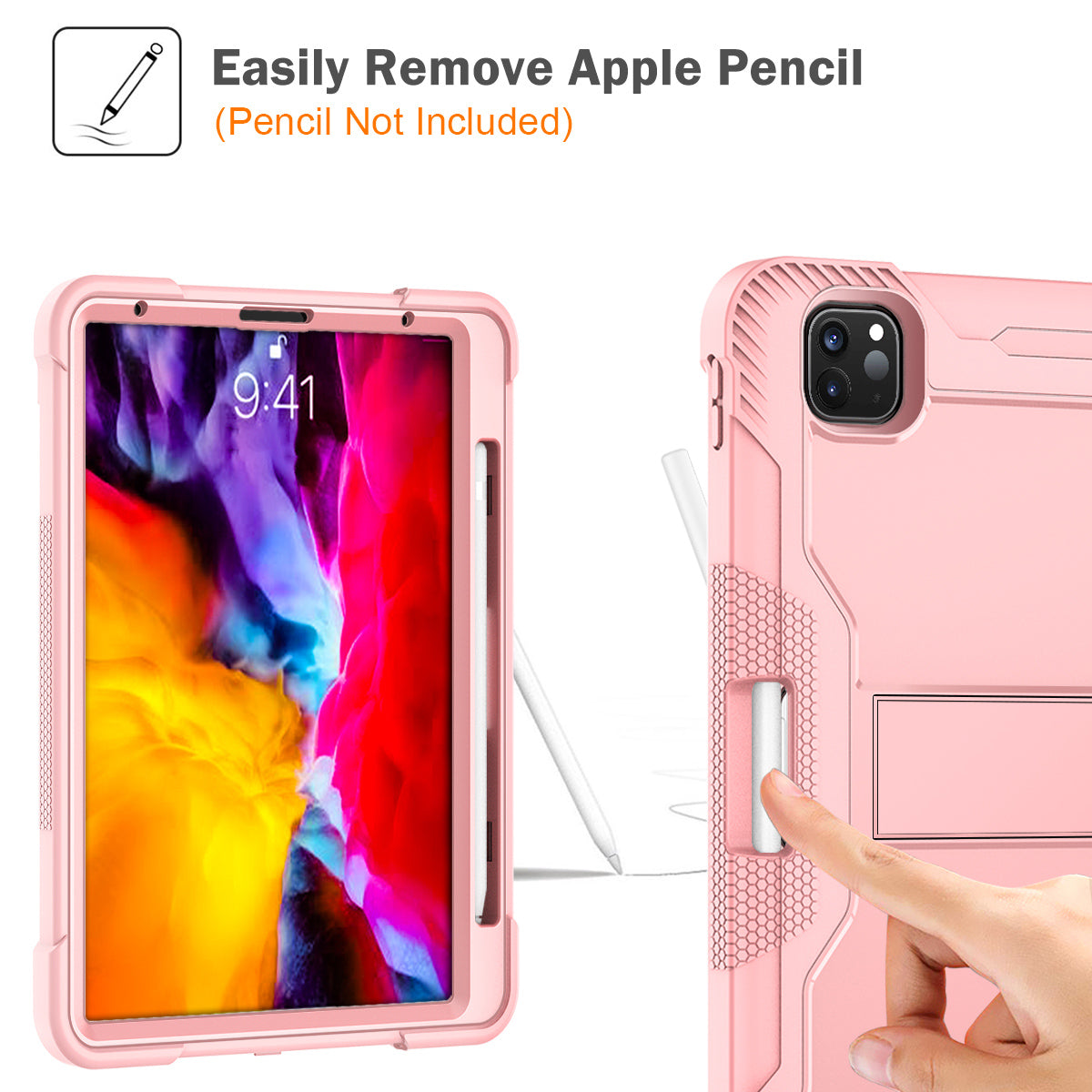 Tablet Case for iPad Pro 11 (2018) / (2020) / (2021) / (2022) / iPad Air (2020) / (2022) , Silicone + PC Kickstand Cover with Pencil Holder