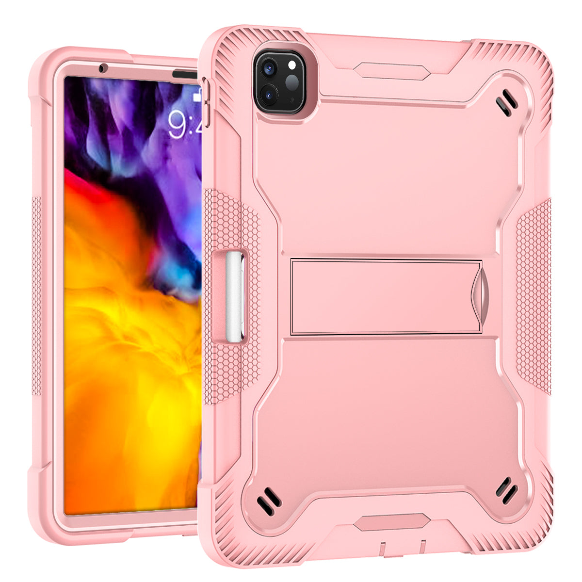 Tablet Case for iPad Pro 11 (2018) / (2020) / (2021) / (2022) / iPad Air (2020) / (2022) , Silicone + PC Kickstand Cover with Pencil Holder