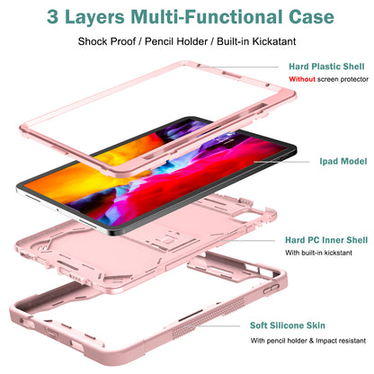 Tablet Case for iPad Pro 11 (2018) / (2020) / (2021) / (2022) / iPad Air (2020) / (2022) , Silicone + PC Kickstand Cover with Pencil Holder