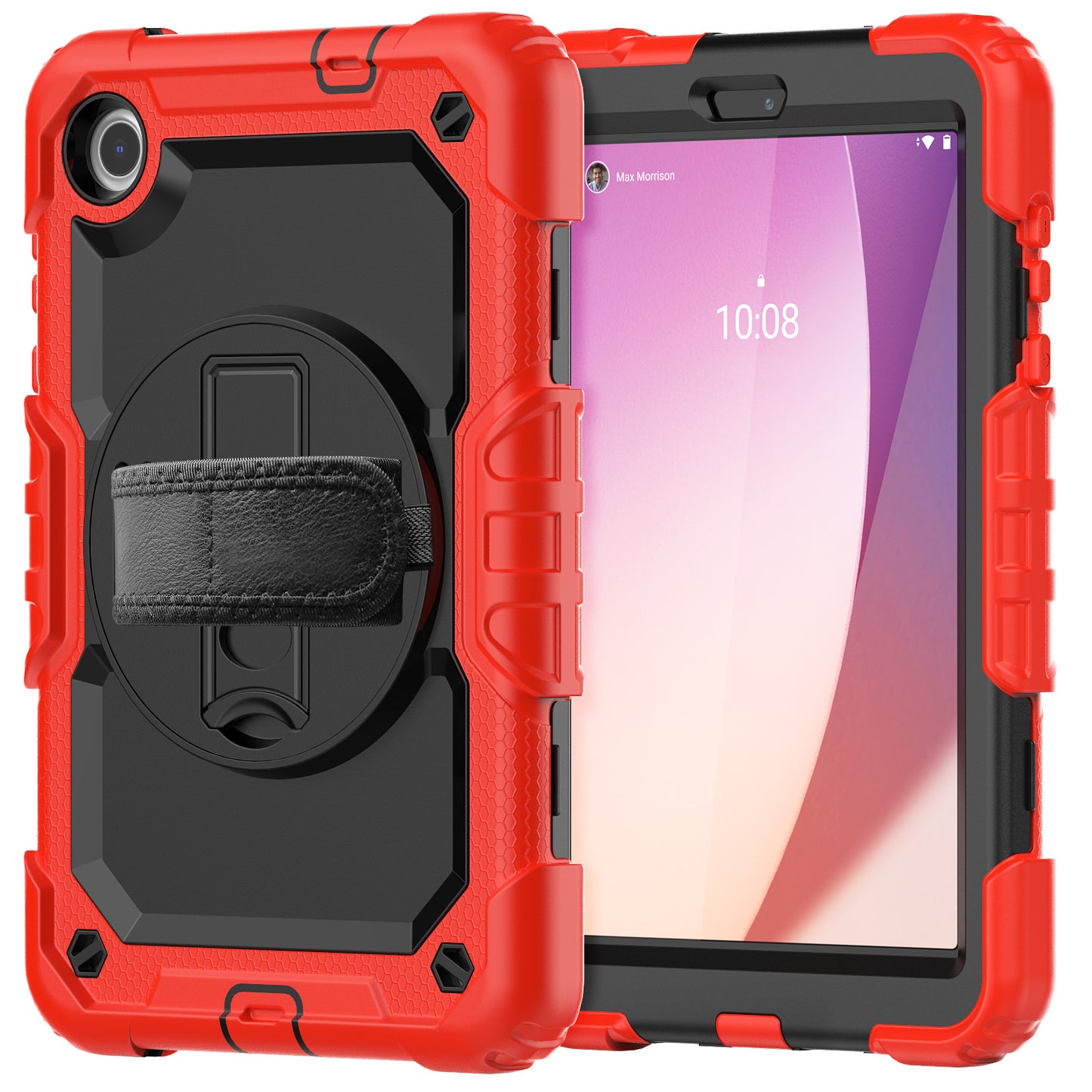 For Lenovo Tab M8 Gen 4 TB300XU Silicone+PC Tablet Case Hand Strap Kickstand Cover with Shoulder Strap PET Screen Film