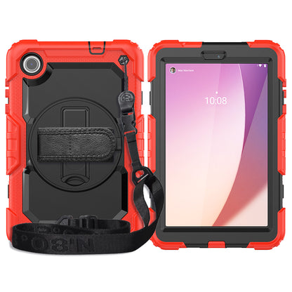 For Lenovo Tab M8 Gen 4 TB300XU Silicone+PC Tablet Case Hand Strap Kickstand Cover with Shoulder Strap PET Screen Film