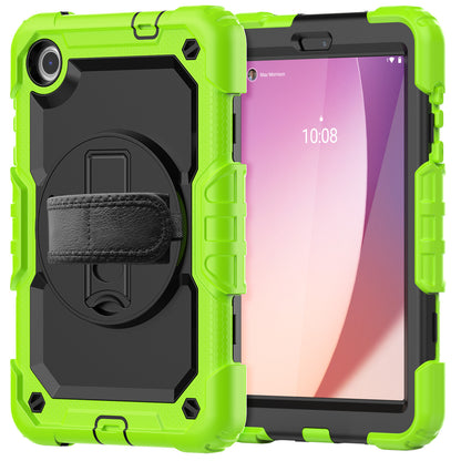 For Lenovo Tab M8 Gen 4 TB300XU Silicone+PC Tablet Case Hand Strap Kickstand Cover with Shoulder Strap PET Screen Film