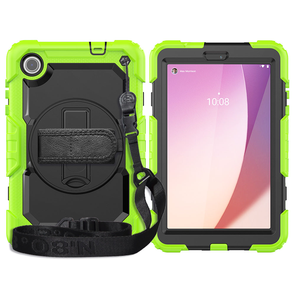 For Lenovo Tab M8 Gen 4 TB300XU Silicone+PC Tablet Case Hand Strap Kickstand Cover with Shoulder Strap PET Screen Film