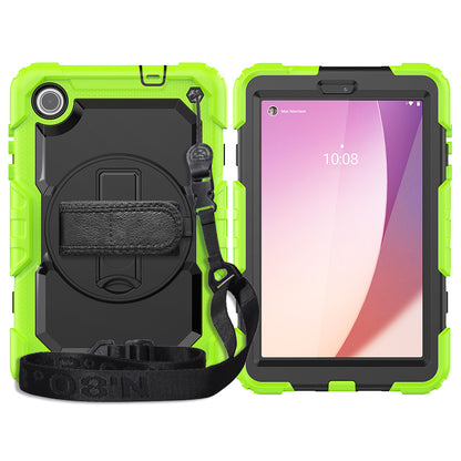 For Lenovo Tab M8 Gen 4 TB300XU Silicone+PC Tablet Case Hand Strap Kickstand Cover with Shoulder Strap PET Screen Film