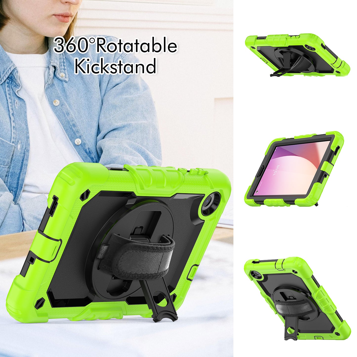 For Lenovo Tab M8 Gen 4 TB300XU Silicone+PC Tablet Case Hand Strap Kickstand Cover with Shoulder Strap PET Screen Film