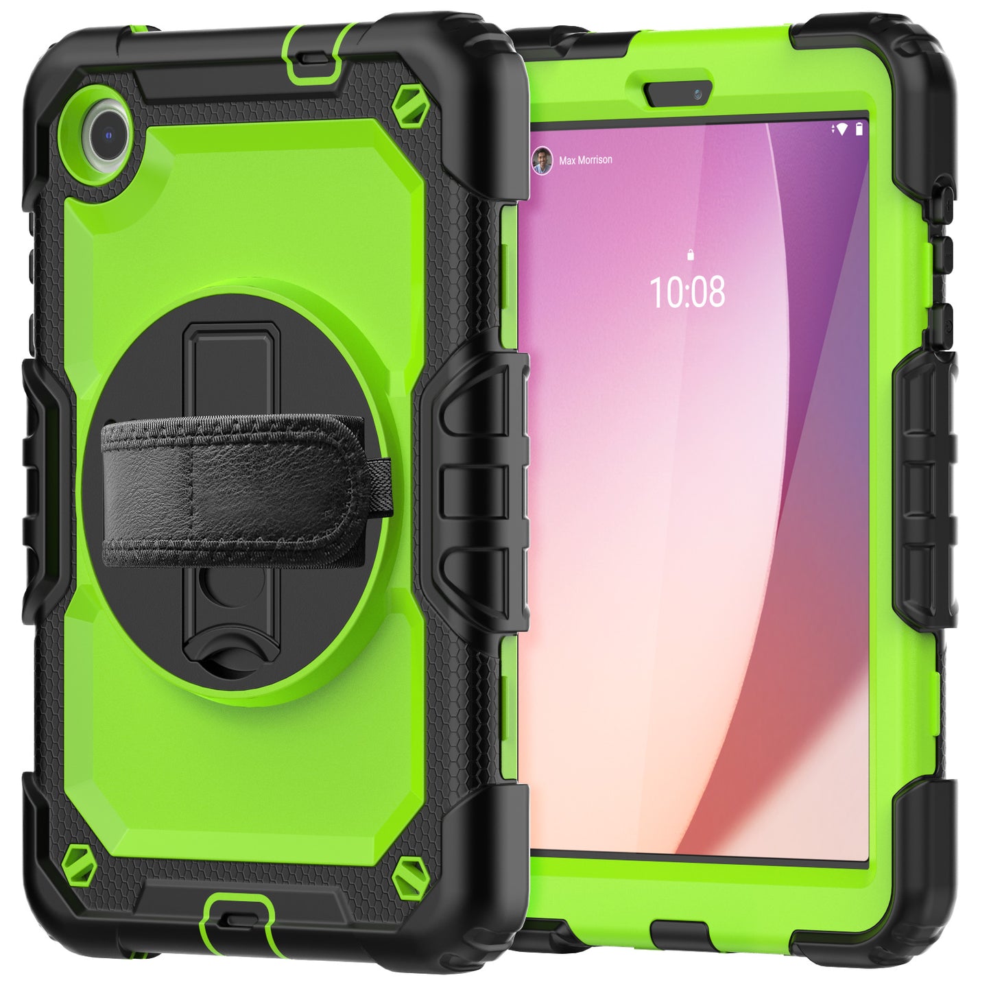 For Lenovo Tab M8 Gen 4 TB300XU Silicone+PC Tablet Case Hand Strap Kickstand Cover with Shoulder Strap PET Screen Film