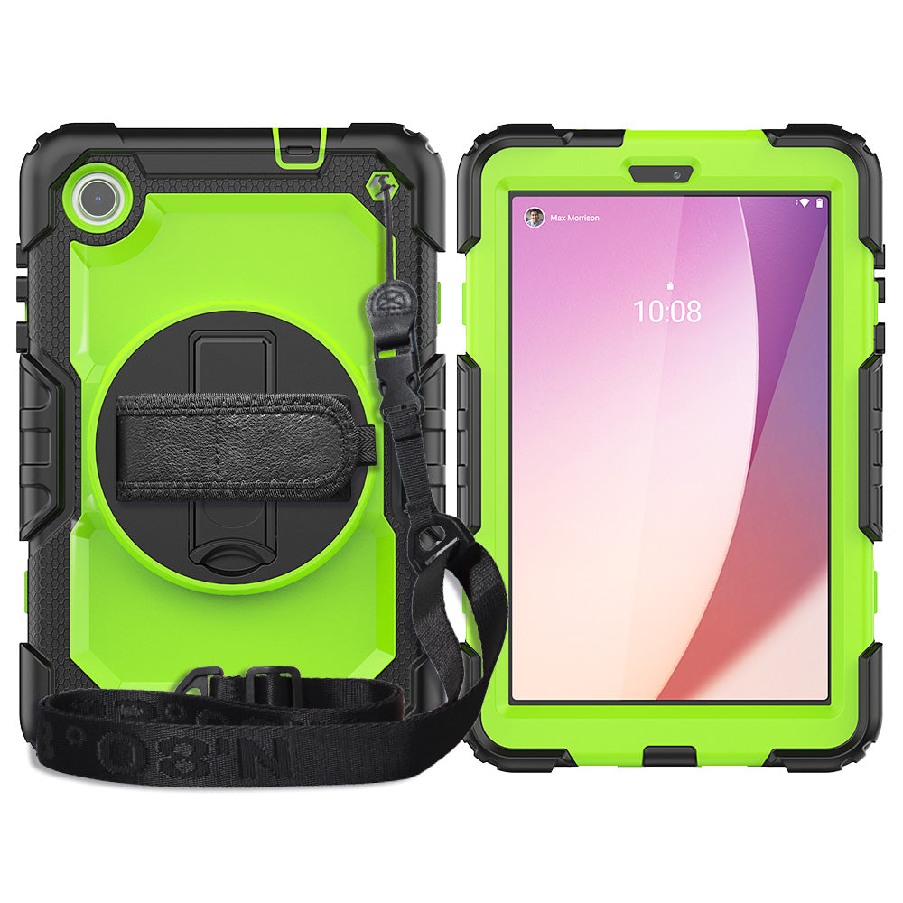 For Lenovo Tab M8 Gen 4 TB300XU Silicone+PC Tablet Case Hand Strap Kickstand Cover with Shoulder Strap PET Screen Film