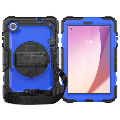 For Lenovo Tab M8 Gen 4 TB300XU Silicone+PC Tablet Case Hand Strap Kickstand Cover with Shoulder Strap PET Screen Film