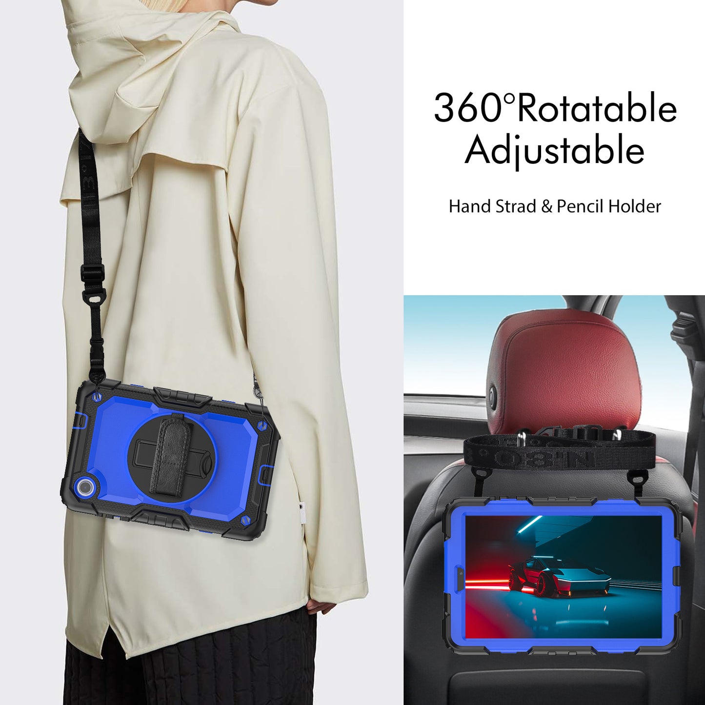 For Lenovo Tab M8 Gen 4 TB300XU Silicone+PC Tablet Case Hand Strap Kickstand Cover with Shoulder Strap PET Screen Film