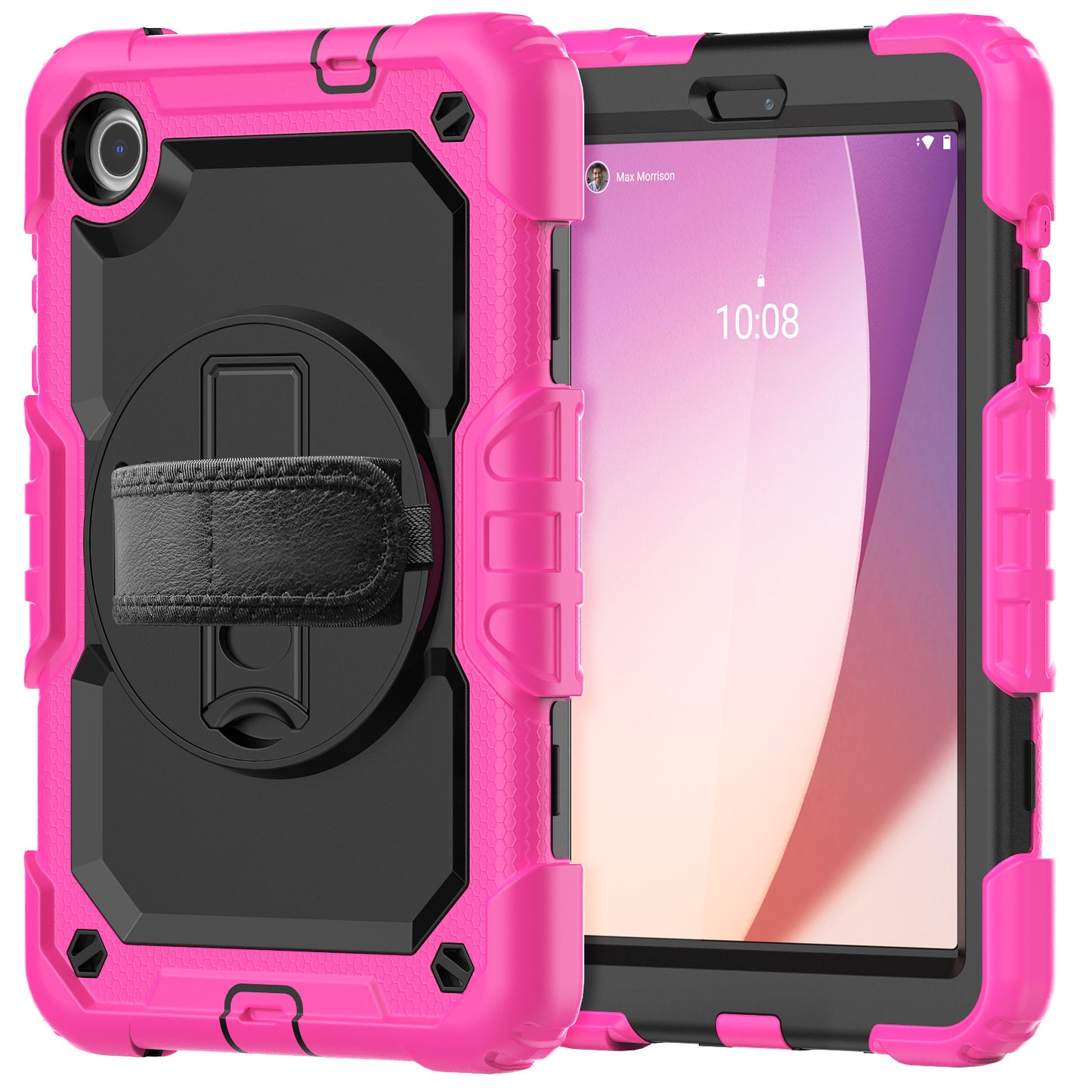 For Lenovo Tab M8 Gen 4 TB300XU Silicone+PC Tablet Case Hand Strap Kickstand Cover with Shoulder Strap PET Screen Film