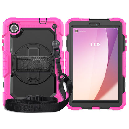 For Lenovo Tab M8 Gen 4 TB300XU Silicone+PC Tablet Case Hand Strap Kickstand Cover with Shoulder Strap PET Screen Film