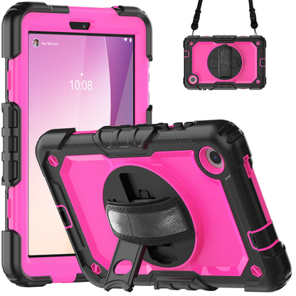 For Lenovo Tab M8 Gen 4 TB300XU Silicone+PC Tablet Case Hand Strap Kickstand Cover with Shoulder Strap PET Screen Film