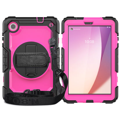 For Lenovo Tab M8 Gen 4 TB300XU Silicone+PC Tablet Case Hand Strap Kickstand Cover with Shoulder Strap PET Screen Film