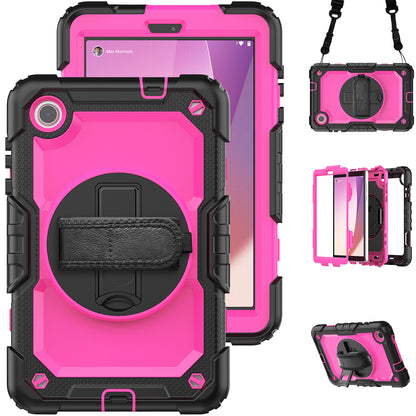 For Lenovo Tab M8 Gen 4 TB300XU Silicone+PC Tablet Case Hand Strap Kickstand Cover with Shoulder Strap PET Screen Film