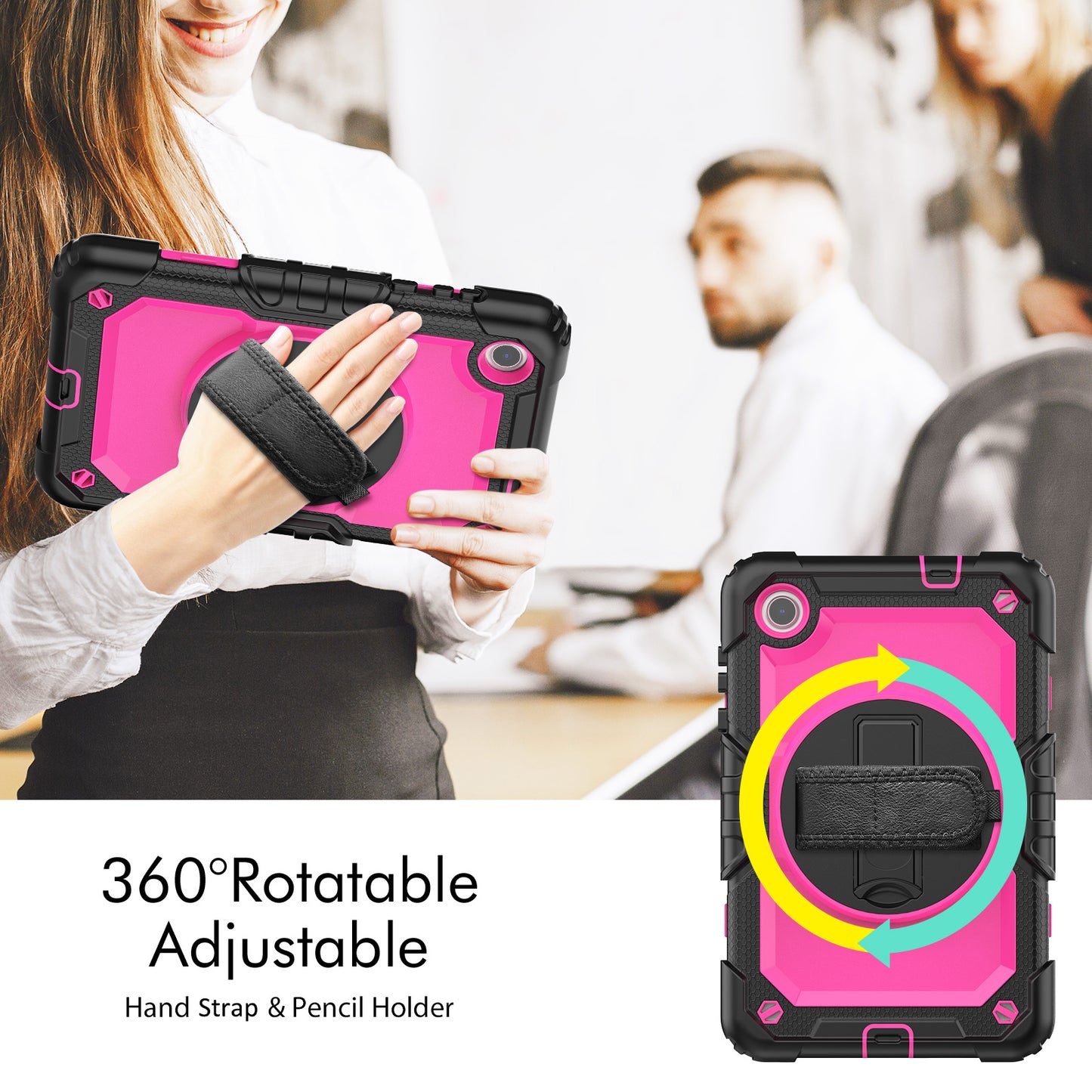 For Lenovo Tab M8 Gen 4 TB300XU Silicone+PC Tablet Case Hand Strap Kickstand Cover with Shoulder Strap PET Screen Film