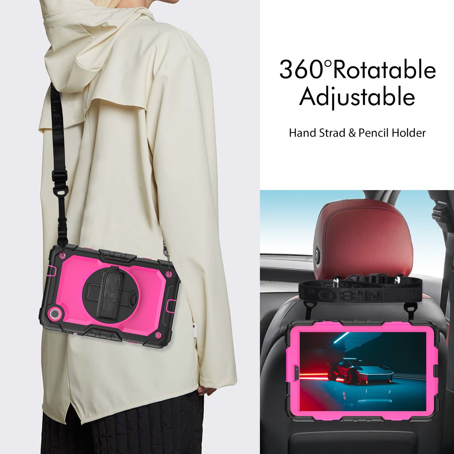 For Lenovo Tab M8 Gen 4 TB300XU Silicone+PC Tablet Case Hand Strap Kickstand Cover with Shoulder Strap PET Screen Film