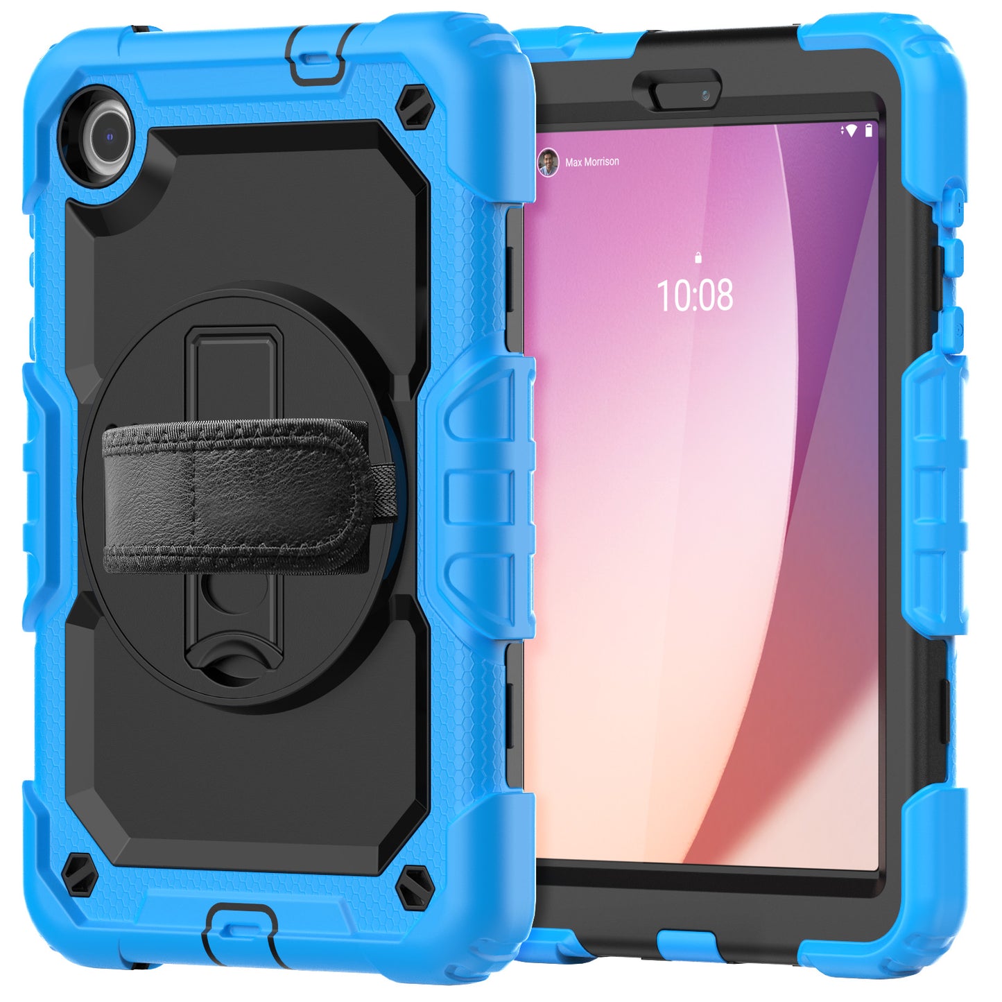 For Lenovo Tab M8 Gen 4 TB300XU Silicone+PC Tablet Case Hand Strap Kickstand Cover with Shoulder Strap PET Screen Film