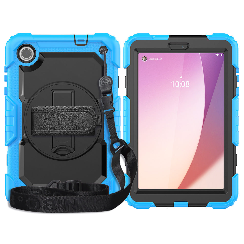 For Lenovo Tab M8 Gen 4 TB300XU Silicone+PC Tablet Case Hand Strap Kickstand Cover with Shoulder Strap PET Screen Film