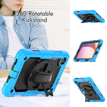 For Lenovo Tab M8 Gen 4 TB300XU Silicone+PC Tablet Case Hand Strap Kickstand Cover with Shoulder Strap PET Screen Film