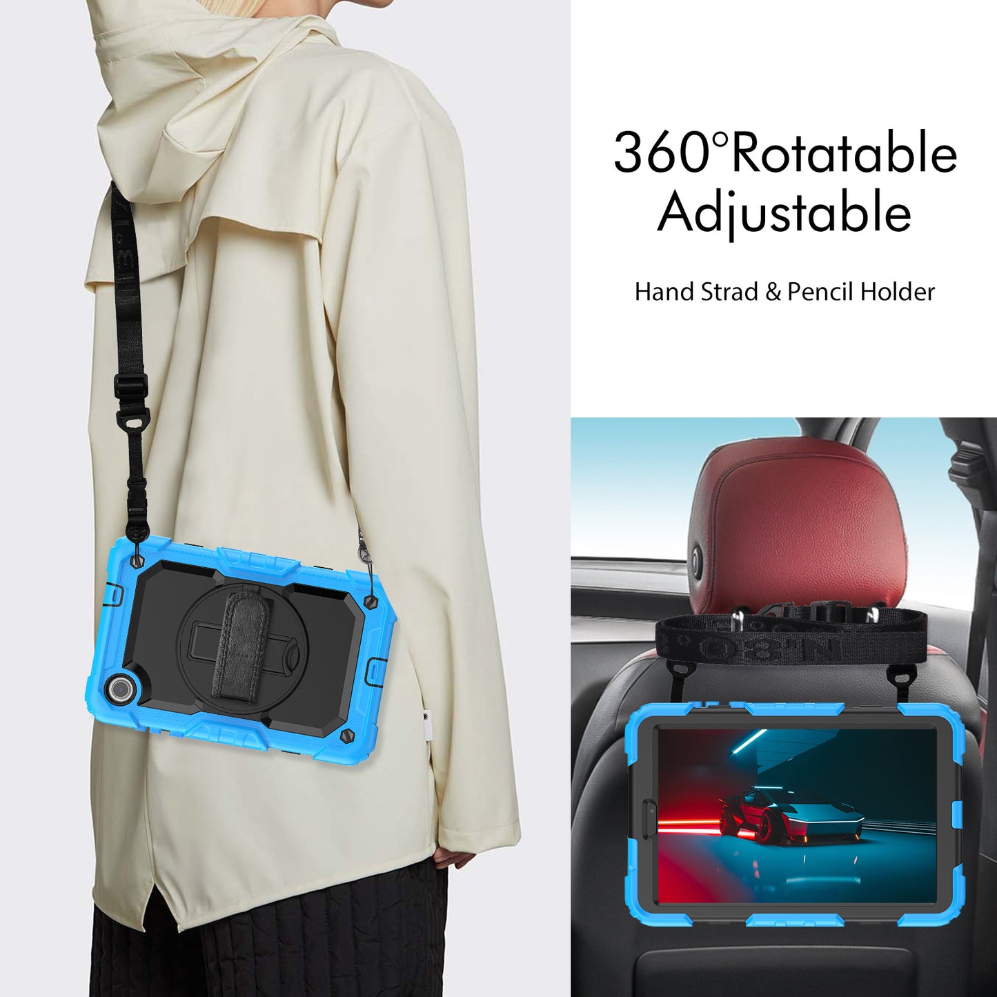 For Lenovo Tab M8 Gen 4 TB300XU Silicone+PC Tablet Case Hand Strap Kickstand Cover with Shoulder Strap PET Screen Film