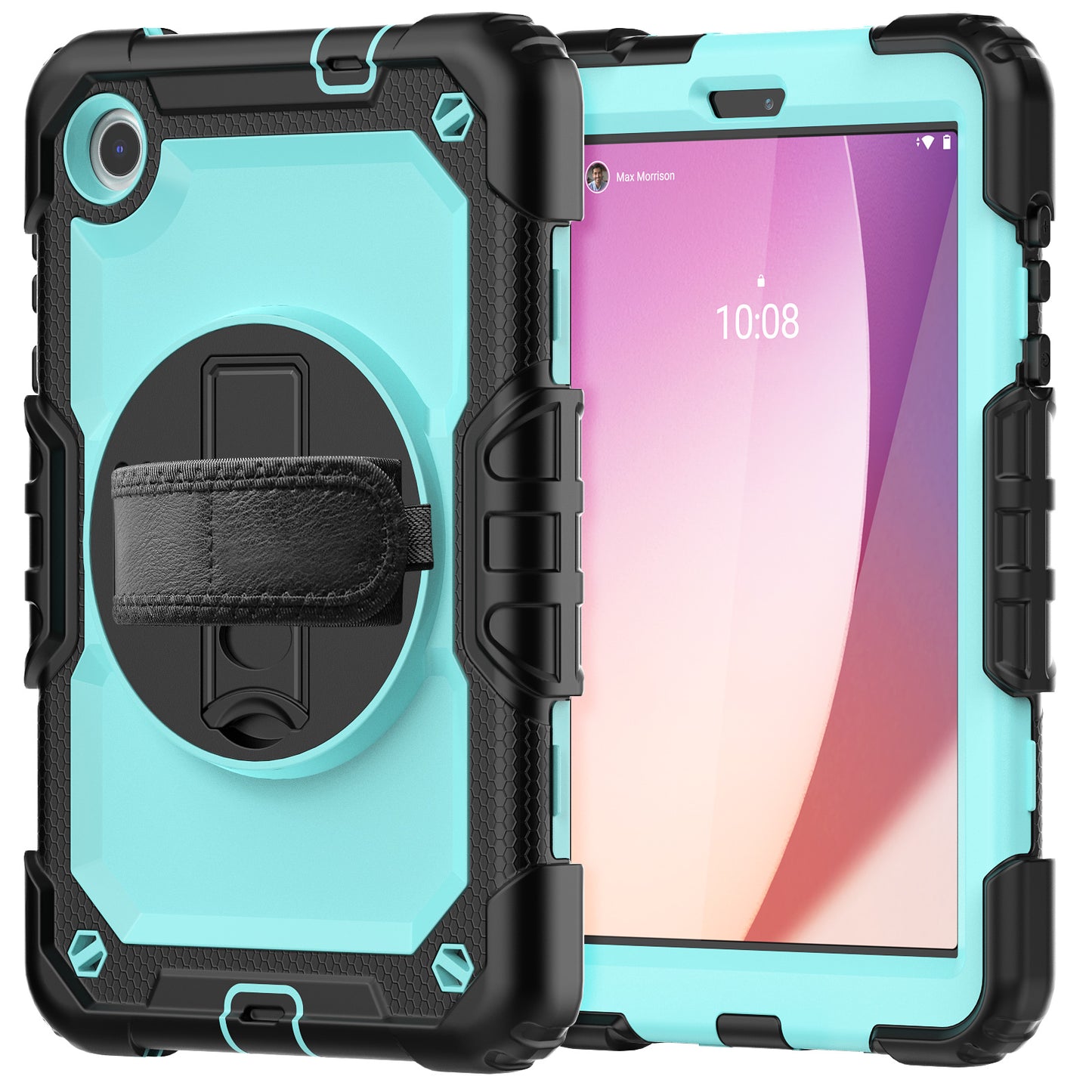 For Lenovo Tab M8 Gen 4 TB300XU Silicone+PC Tablet Case Hand Strap Kickstand Cover with Shoulder Strap PET Screen Film