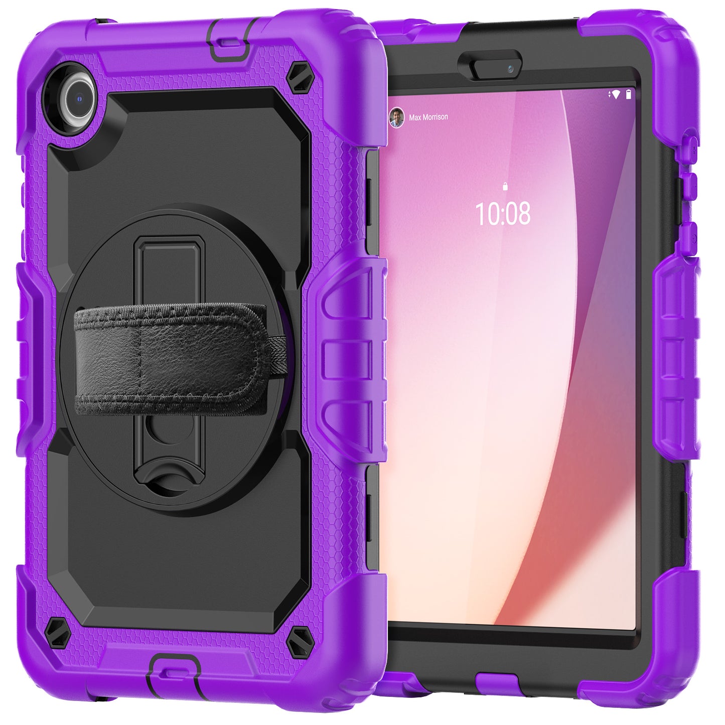 For Lenovo Tab M8 Gen 4 TB300XU Silicone+PC Tablet Case Hand Strap Kickstand Cover with Shoulder Strap PET Screen Film