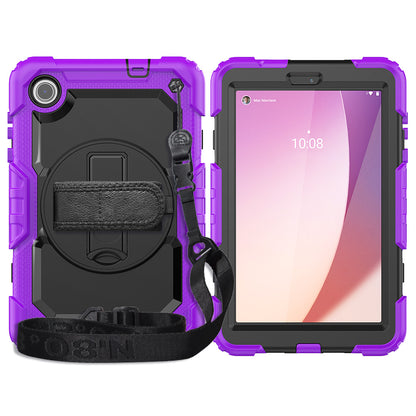 For Lenovo Tab M8 Gen 4 TB300XU Silicone+PC Tablet Case Hand Strap Kickstand Cover with Shoulder Strap PET Screen Film