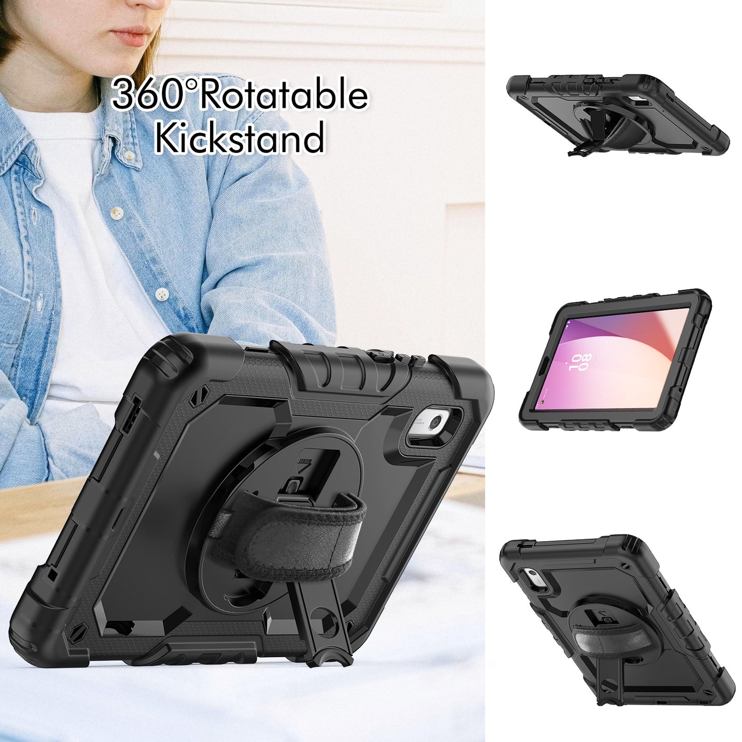 Kickstand Tablet Case for Lenovo Tab M9 / K9 9 TB310 2023 Hand Strap Silicone+PC Tablet Cover with Shoulder Strap PET Screen Film